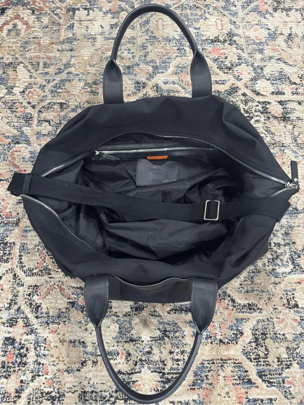 Shinola Detroit Black Canvas & Leather Trim Weekender Large Tote Travel Bag